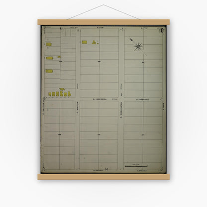 Old map wall art mockup — magnetic wood frame on white wall — Sanborn Fire Insurance Map from Madison, Dane County, Wisconsin (1908), Sheet #0010