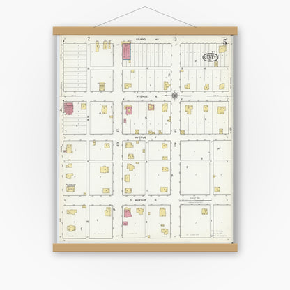 Old map wall art mockup — magnetic wood frame on white wall — Sanborn Fire Insurance Map from Olney, Young County, Texas (1921), Sheet #0005