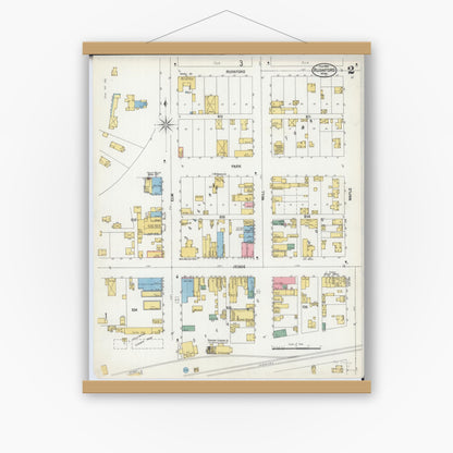 Old map wall art mockup — magnetic wood frame on white wall — Sanborn Fire Insurance Map from Rushford, Fillmore County, Minnesota (1900), Sheet #0002