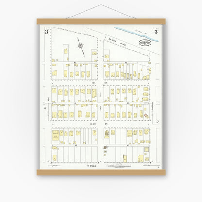 Old map wall art mockup — magnetic wood frame on white wall — Sanborn Fire Insurance Map from Freeport, Brazoria County, Texas (1926), Sheet #0003