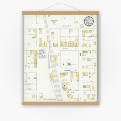 Old map wall art mockup — magnetic wood frame on white wall — Sanborn Fire Insurance Map from Lakeland, Polk County, Florida (1901), Sheet #0001