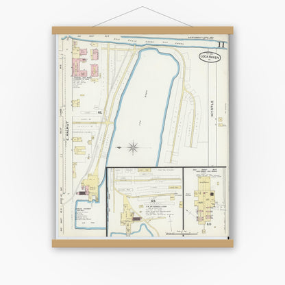 Old map wall art mockup — magnetic wood frame on white wall — Sanborn Fire Insurance Map from Lock Haven, Clinton County, Pennsylvania (1891), Sheet #0011