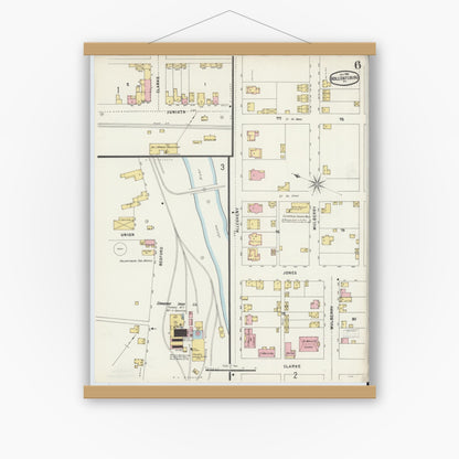 Old map wall art mockup — magnetic wood frame on white wall — Sanborn Fire Insurance Map from Hollidaysburg, Blair County, Pennsylvania (1896), Sheet #0006