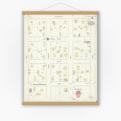 Old map wall art mockup — magnetic wood frame on white wall — Sanborn Fire Insurance Map from Kasson, Dodge County, Minnesota (1914), Sheet #0003
