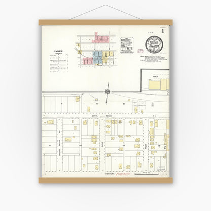 Old map wall art mockup — magnetic wood frame on white wall — Sanborn Fire Insurance Map from Fillmore, Ventura County, California (1911) - Complete Map Set