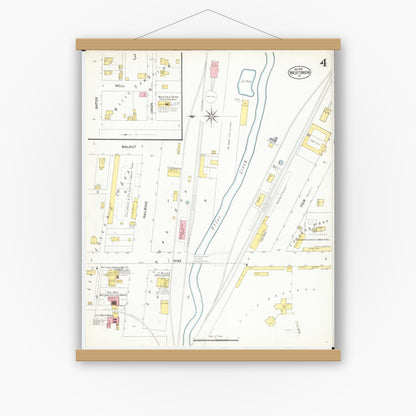 Old map wall art mockup — magnetic wood frame on white wall — Sanborn Fire Insurance Map from West Union, Fayette County, Iowa (1902), Sheet #0004