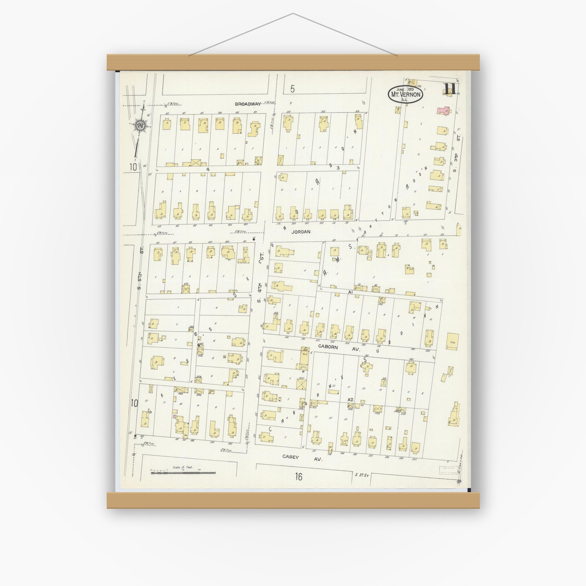 Old map wall art mockup — magnetic wood frame on white wall — Sanborn Fire Insurance Map from Mount Vernon, Jefferson County, Illinois (1913), Sheet #0011