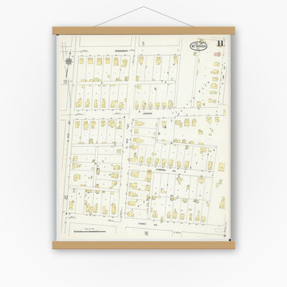 Old map wall art mockup — magnetic wood frame on white wall — Sanborn Fire Insurance Map from Mount Vernon, Jefferson County, Illinois (1913), Sheet #0011