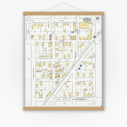 Old map wall art mockup — magnetic wood frame on white wall — Sanborn Fire Insurance Map from Staunton, Macoupin County, Illinois (1921), Sheet #0011