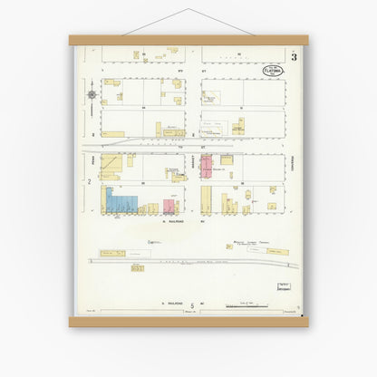 Old map wall art mockup — magnetic wood frame on white wall — Sanborn Fire Insurance Map from Flatonia, Fayette County, Texas (1912), Sheet #0003