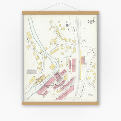 Old map wall art mockup — magnetic wood frame on white wall — Sanborn Fire Insurance Map from Andover, Essex County, Massachusetts (1911), Sheet #0002