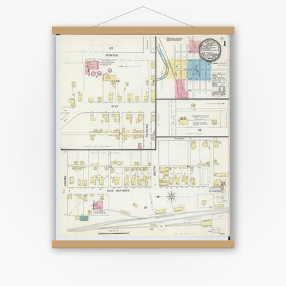 Old map wall art mockup — magnetic wood frame on white wall — Sanborn Fire Insurance Map from Millersburg, Holmes County, Ohio (1892) - Complete Map Set