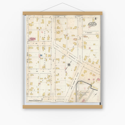 Old map wall art mockup — magnetic wood frame on white wall — Sanborn Fire Insurance Map from Constantine, Saint Joseph County, Michigan (1932), Sheet #0004