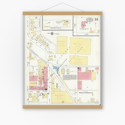 Old map wall art mockup — magnetic wood frame on white wall — Sanborn Fire Insurance Map from Columbus, Bartholomew County, Indiana (1912), Sheet #0024