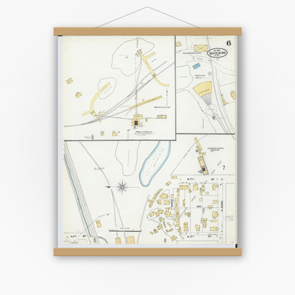 Old map wall art mockup — magnetic wood frame on white wall — Sanborn Fire Insurance Map from Ishpeming, Marquette County, Michigan (1904), Sheet #0006