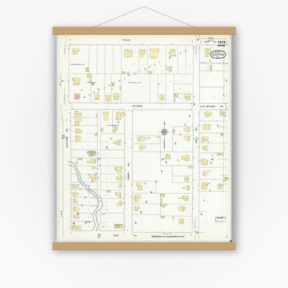 Old map wall art mockup — magnetic wood frame on white wall — Sanborn Fire Insurance Map from Denton, Denton County, Texas (1912), Sheet #0022