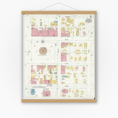 Old map wall art mockup — magnetic wood frame on white wall — Sanborn Fire Insurance Map from Bryan, Williams County, Ohio (1905), Sheet #0007