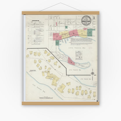 Old map wall art mockup — magnetic wood frame on white wall — Sanborn Fire Insurance Map from Harbor Springs, Emmet County, Michigan (1912) - Complete Map Set