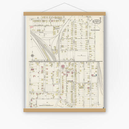 Old map wall art mockup — magnetic wood frame on white wall — Sanborn Fire Insurance Map from Blairsville, Indiana County, Pennsylvania (1915), Sheet #0007