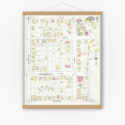 Old map wall art mockup — magnetic wood frame on white wall — Sanborn Fire Insurance Map from Fostoria, Seneca, Hancock, And Wood Counties, Ohio (1924), Sheet #0007