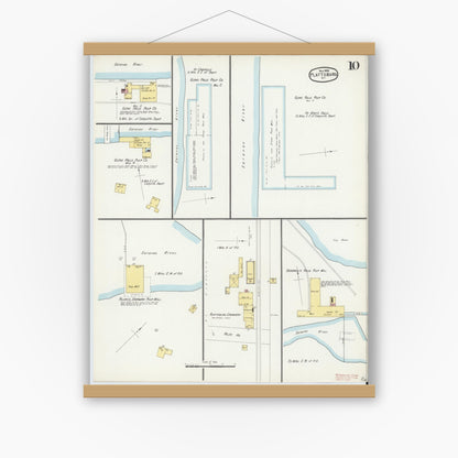Old map wall art mockup — magnetic wood frame on white wall — Sanborn Fire Insurance Map from Plattsburg, Clinton County, New York (1896), Sheet #0010