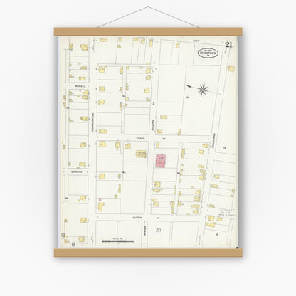 Old map wall art mockup — magnetic wood frame on white wall — Sanborn Fire Insurance Map from Uniontown, Fayette County, Pennsylvania (1907), Sheet #0021