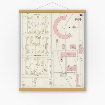 Old map wall art mockup — magnetic wood frame on white wall — Sanborn Fire Insurance Map from Princeton, Gibson County, Indiana (1895), Sheet #0012