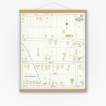 Old map wall art mockup — magnetic wood frame on white wall — Sanborn Fire Insurance Map from East Hampton, Hampshire County, Massachusetts (1916), Sheet #0014