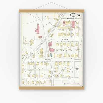 Old map wall art mockup — magnetic wood frame on white wall — Sanborn Fire Insurance Map from Frankfort, Clinton County, Indiana (1912), Sheet #0010