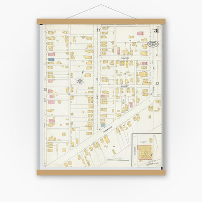 Old map wall art mockup — magnetic wood frame on white wall — Sanborn Fire Insurance Map from Newark, Licking County, Ohio (1905), Sheet #0031