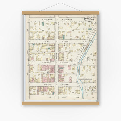 Old map wall art mockup — magnetic wood frame on white wall — Sanborn Fire Insurance Map from Chippewa Falls, Chippewa County, Wisconsin (1886), Sheet #0003