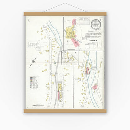 Old map wall art mockup — magnetic wood frame on white wall — Sanborn Fire Insurance Map from Chester, Hampden County, Massachusetts (1933) - Complete Map Set
