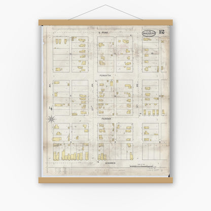 Old map wall art mockup — magnetic wood frame on white wall — Sanborn Fire Insurance Map from Brainerd, Crow Wing County, Minnesota (1892), Sheet #0012