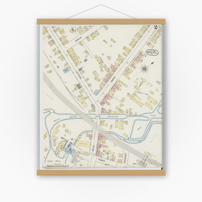 Old map wall art mockup — magnetic wood frame on white wall — Sanborn Fire Insurance Map from Bristol, Bucks County, Pennsylvania (1886), Sheet #0002