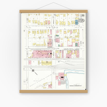 Old map wall art mockup — magnetic wood frame on white wall — Sanborn Fire Insurance Map from Ottumwa, Wapello County, Iowa (1909), Sheet #0011