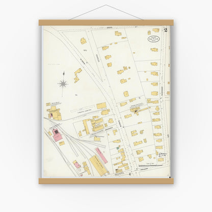 Old map wall art mockup — magnetic wood frame on white wall — Sanborn Fire Insurance Map from Natick, Middlesex County, Massachusetts (1904), Sheet #0002