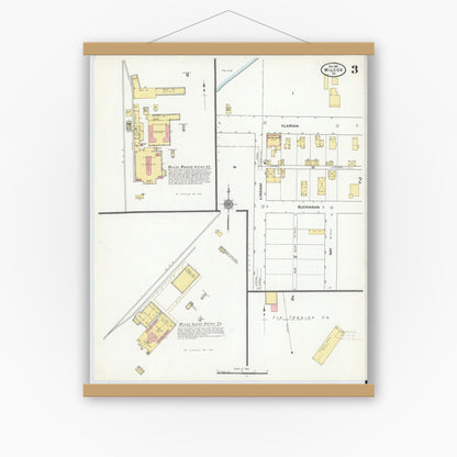 Old map wall art mockup — magnetic wood frame on white wall — Sanborn Fire Insurance Map from Wilcox, Elk County, Pennsylvania (1910), Sheet #0003