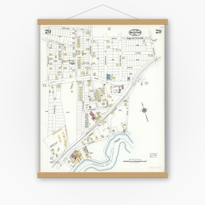 Old map wall art mockup — magnetic wood frame on white wall — Sanborn Fire Insurance Map from Watertown, Middlesex County, Massachusetts (1923), Sheet #0029