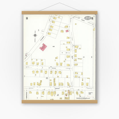 Old map wall art mockup — magnetic wood frame on white wall — Sanborn Fire Insurance Map from Gardner, Worcester County, Massachusetts (1923), Sheet #0008