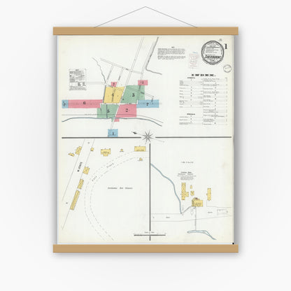 Old map wall art mockup — magnetic wood frame on white wall — Sanborn Fire Insurance Map from Sherburne, Chenango County, New York (1900), Sheet #0001