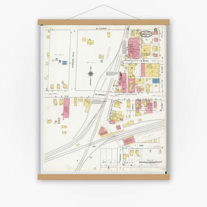Old map wall art mockup — magnetic wood frame on white wall — Sanborn Fire Insurance Map from Orrville, Wayne County, Ohio (1920), Sheet #0006