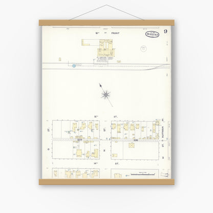 Old map wall art mockup — magnetic wood frame on white wall — Sanborn Fire Insurance Map from Merced, Merced County, California (1891), Sheet #0009