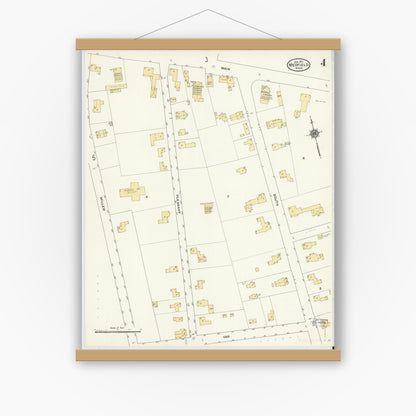 Old map wall art mockup — magnetic wood frame on white wall — Sanborn Fire Insurance Map from Medfield, Norfolk County, Massachusetts (1911), Sheet #0004