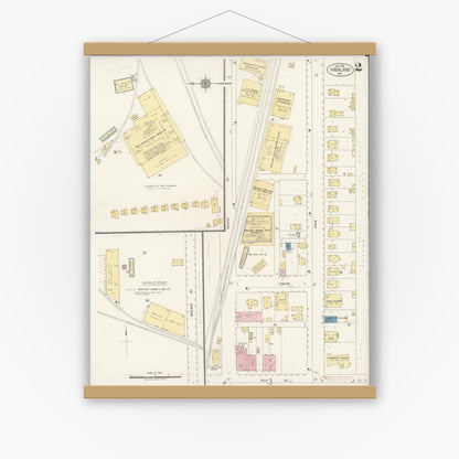 Old map wall art mockup — magnetic wood frame on white wall — Sanborn Fire Insurance Map from Highland, San Bernardino County, California (1918), Sheet #0002