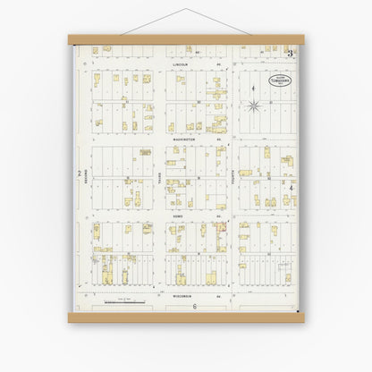 Old map wall art mockup — magnetic wood frame on white wall — Sanborn Fire Insurance Map from Tomahawk, Lincoln County, Wisconsin (1898), Sheet #0003