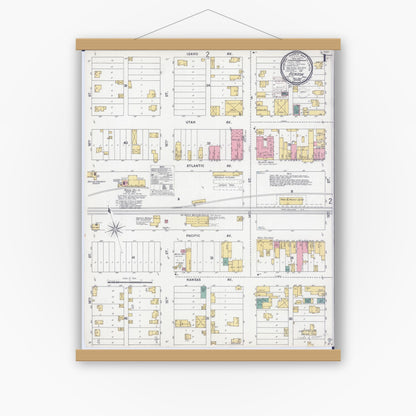 Old map wall art mockup — magnetic wood frame on white wall — Sanborn Fire Insurance Map from Benson, Swift County, Minnesota (1899), Sheet #0001