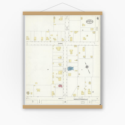 Old map wall art mockup — magnetic wood frame on white wall — Sanborn Fire Insurance Map from Wharton, Wharton County, Texas (1912), Sheet #0007