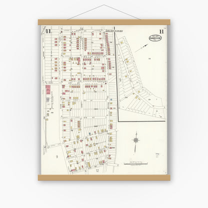 Old map wall art mockup — magnetic wood frame on white wall — Sanborn Fire Insurance Map from Ambridge, Beaver County, Pennsylvania (1923), Sheet #0011