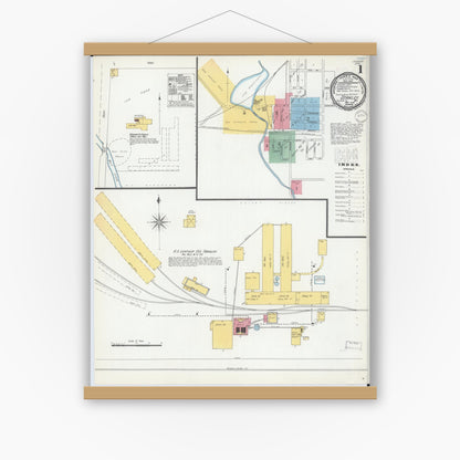 Old map wall art mockup — magnetic wood frame on white wall — Sanborn Fire Insurance Map from Stanley, Chippewa County, Wisconsin (1900), Sheet #0001