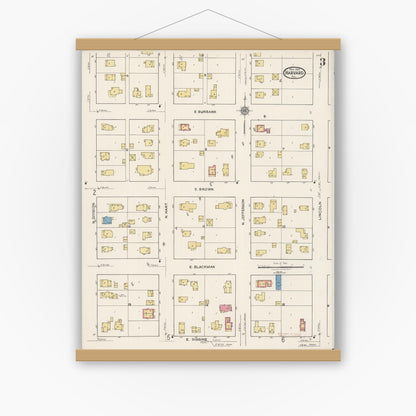 Old map wall art mockup — magnetic wood frame on white wall — Sanborn Fire Insurance Map from Harvard, McHenry County, Illinois (1922), Sheet #0003